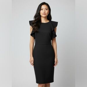 NWT J. Crew Suiting Black Ruffle Sleeve Midi Dress Sz 10
